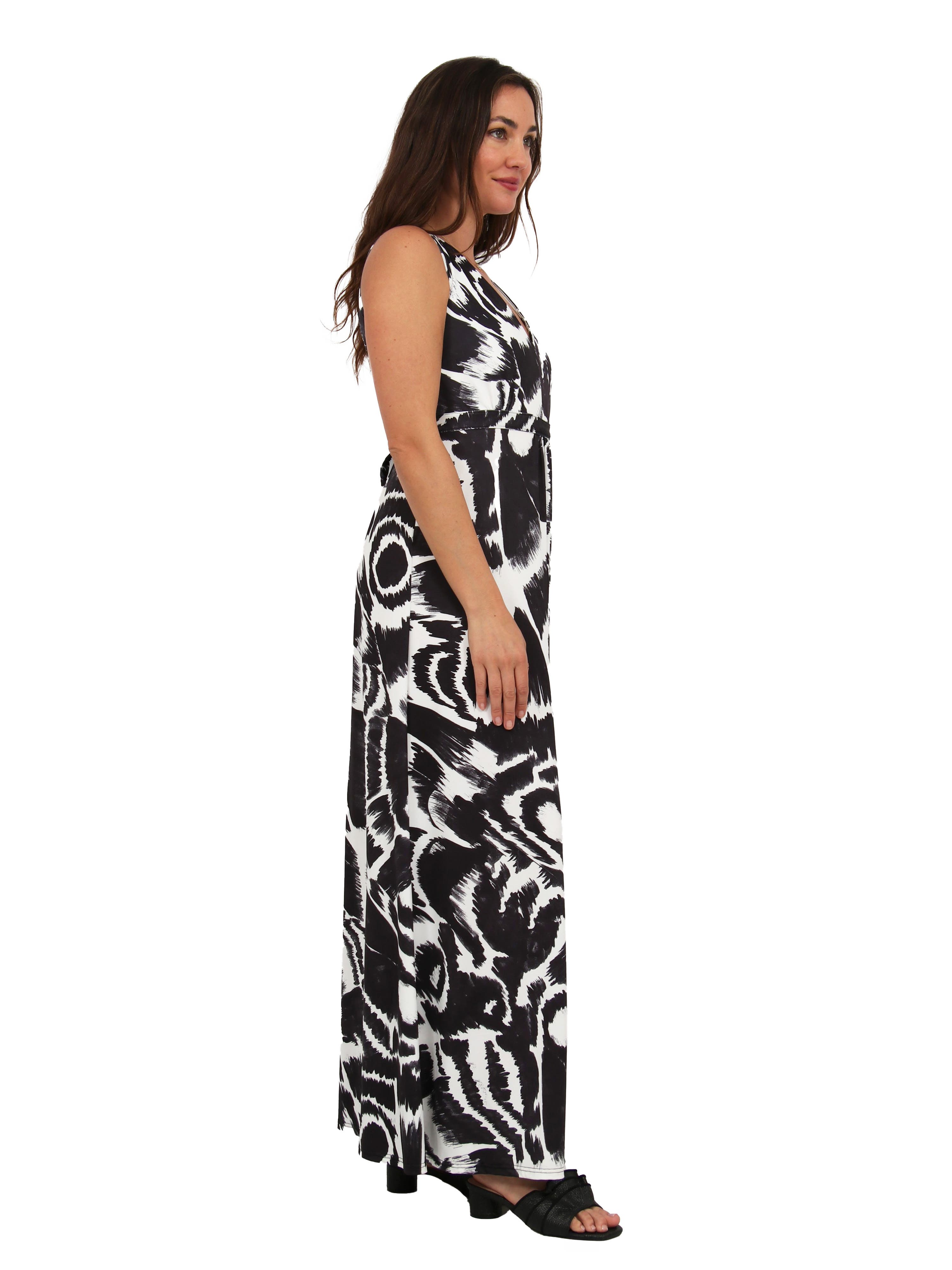 Womens Essential Abstract Print V-Neck Sleeveless Tie Back Empire Waist Maxi Dress - image 2