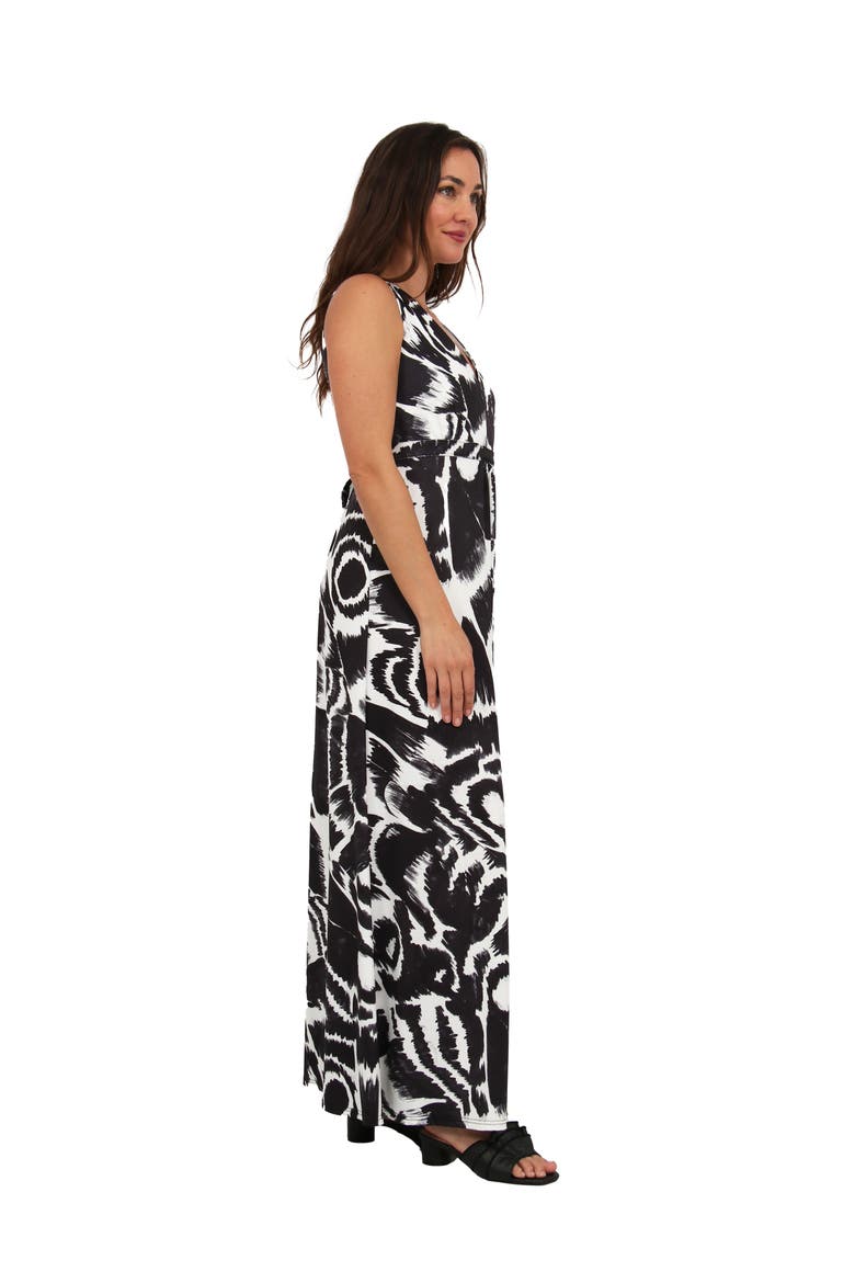 Womens Essential Abstract Print V-Neck Sleeveless Tie Back Empire Waist Maxi Dress, Alternate, color, Black Multi