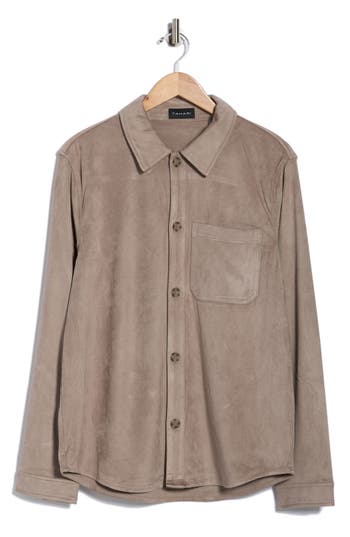 Tahari Faux Suede Overshirt In Brown