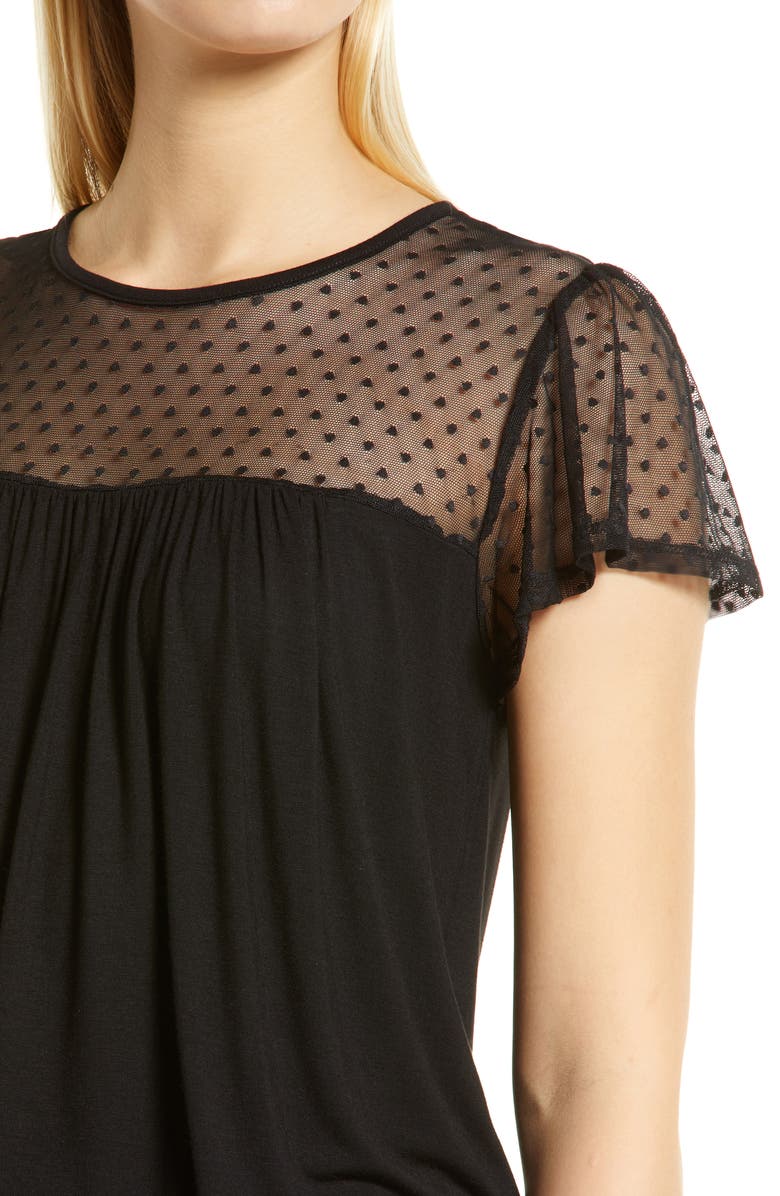 Loveappella Mesh Dot Shirt, Alternate, color, Black