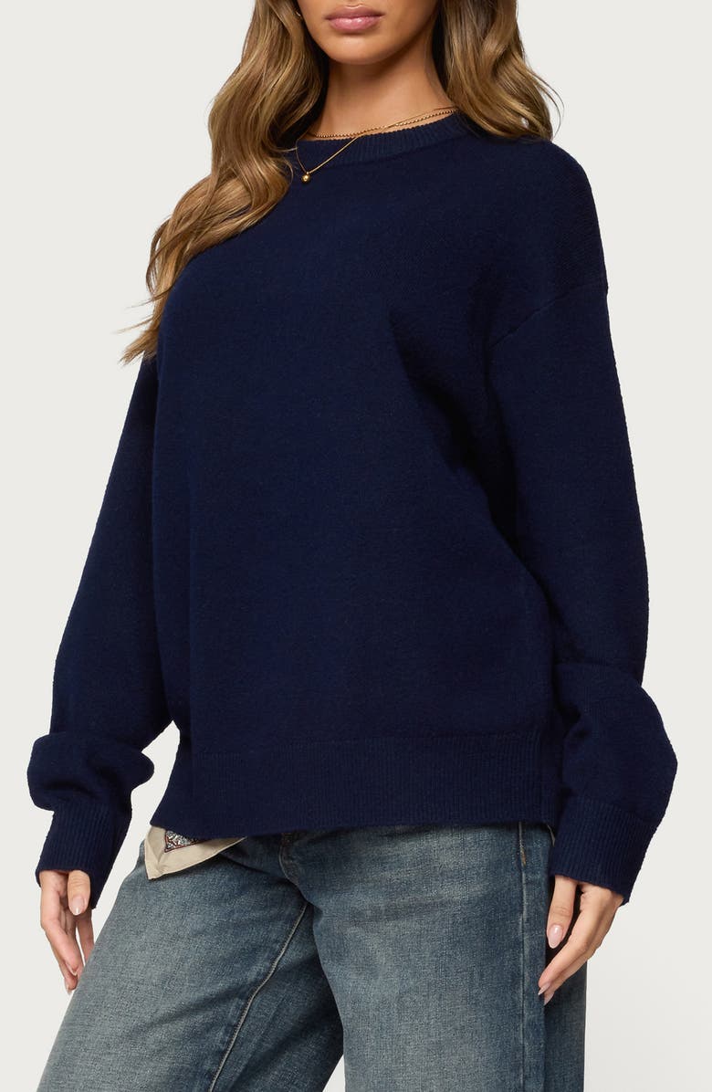 EDIKTED Ximenia Cutout Back Sweater, Alternate, color, Navy