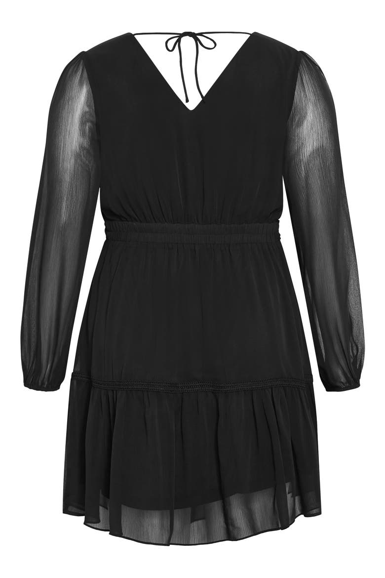 Navy Embroidered Sheer Balloon Sleeve Dress, Alternate, color, BLACK