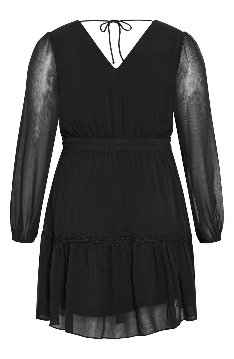 City Chic Navy Embroidered Sheer Balloon Sleeve Dress, Alternate, color, Black