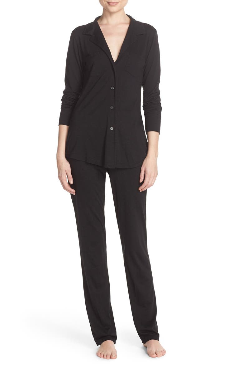 'Cassie' Cotton & Modal Pajamas, Main, color, BLACK