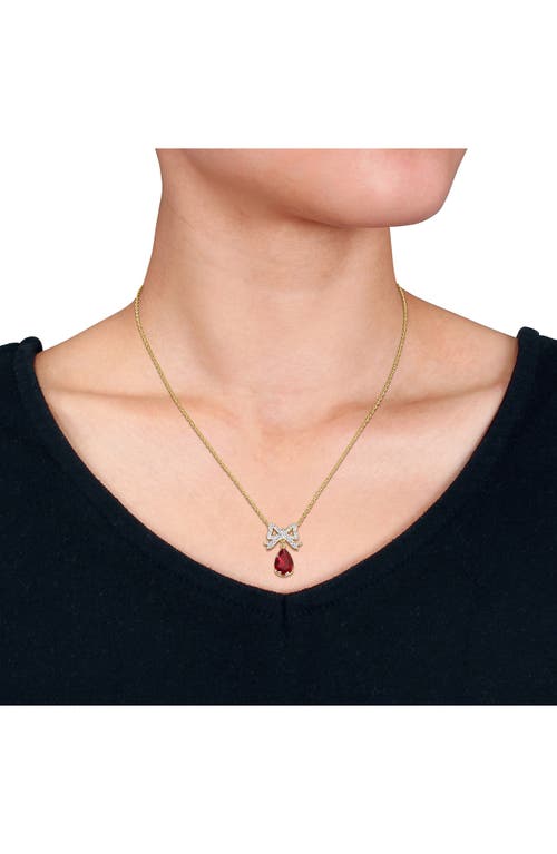 Delmar Lab Created Ruby & Labe Created White Sapphire Bow Pendant Necklace In Red