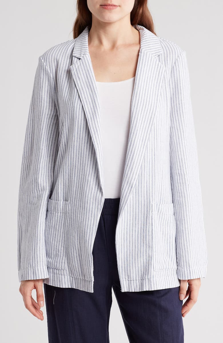 Caslon<sup>®</sup> Stripe Open Front Linen Blend Blazer, Main, color, 