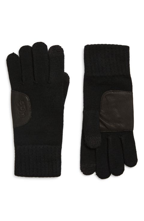 Leather Patch Knit Gloves