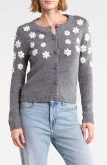 Floral Appliqué Crewneck Cardigan