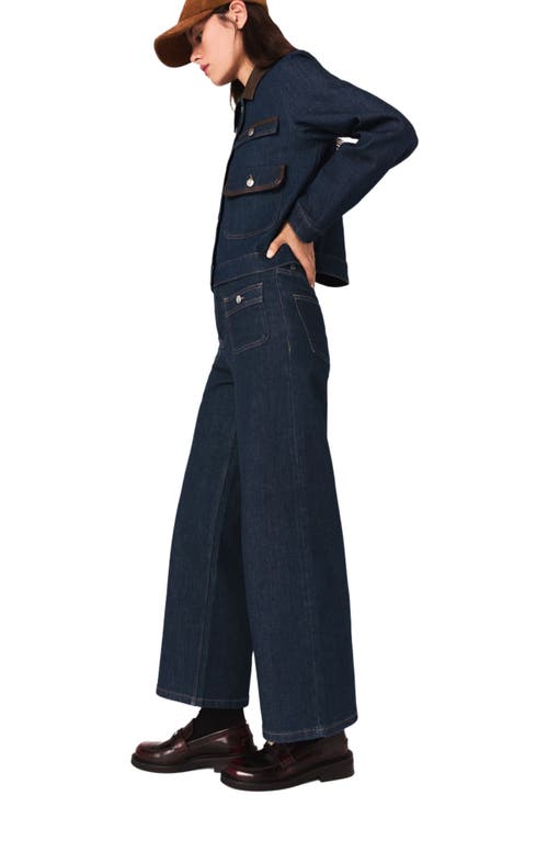 Maje Wide Jeans With Patch Pockets In Blue