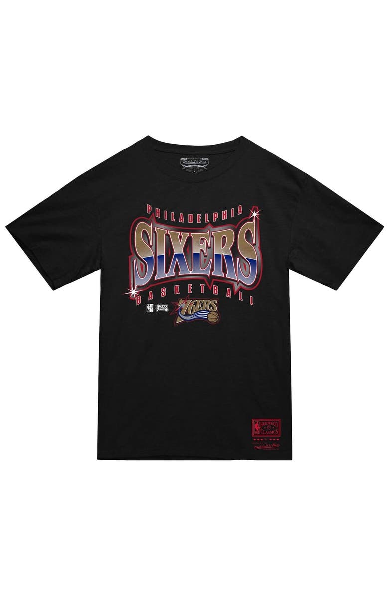 Mitchell & Ness Men's Mitchell & Ness  Black Philadelphia 76ers Worldwide Collection Glow Up T-Shirt, Alternate, color, Black