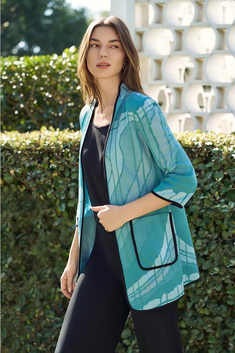 Heritage Geoprint Jacquard Knit Jacket, Alternate, color, Serene/Nebula/White/Black