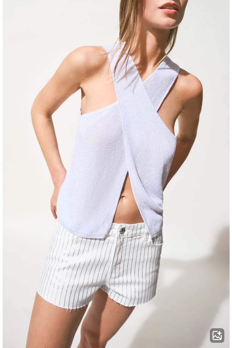 Striped Cutoff Denim Shorts, Alternate, color, WHITE