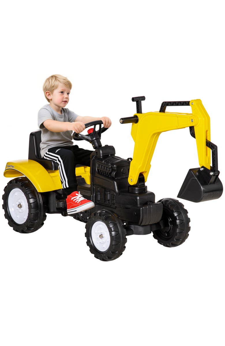 Aosom Kids Pedal Digger with Horn, Main, color, Yellow