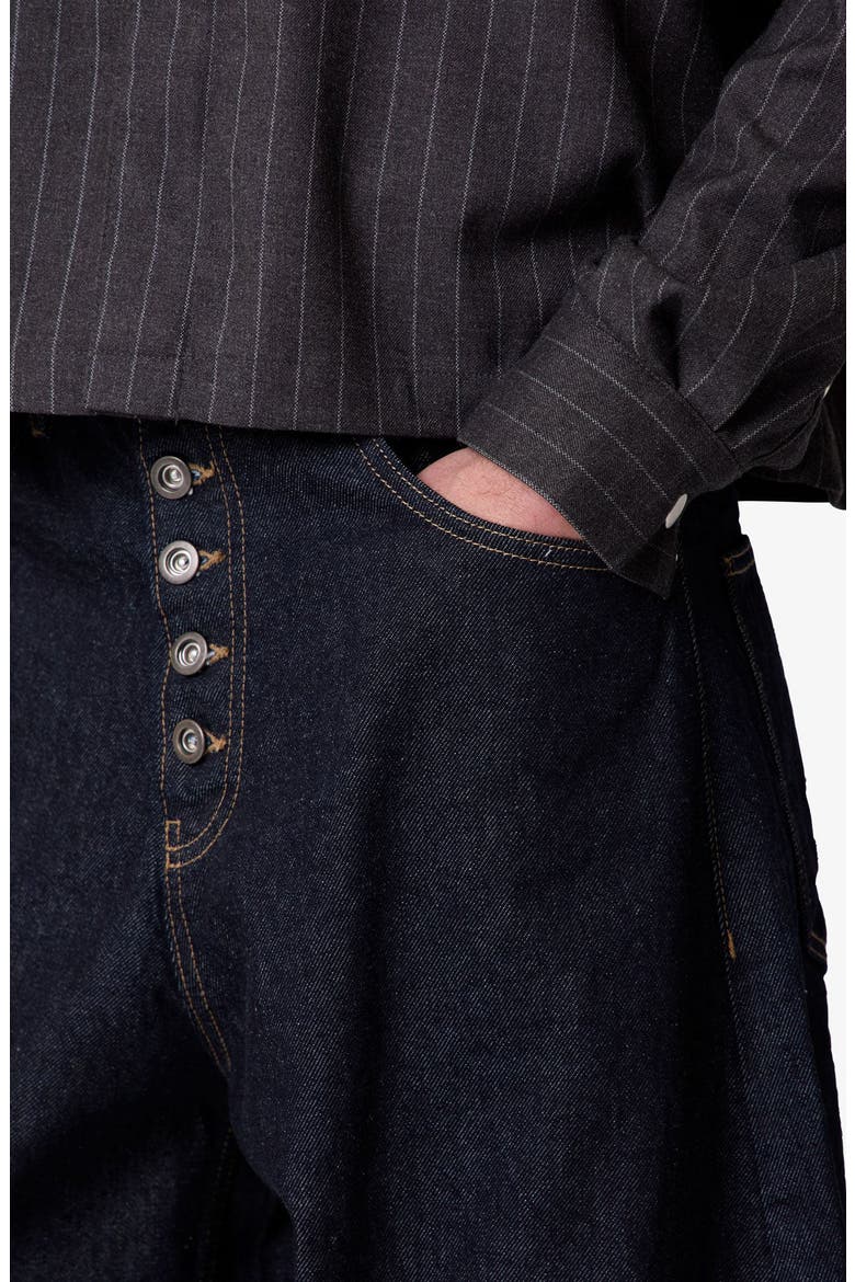 Button Fly Barrel Leg Jeans, Alternate, color, RINSED INDIGO
