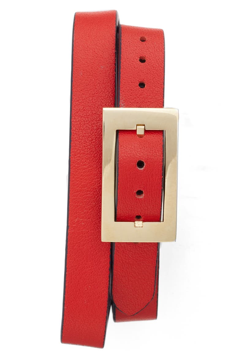 Double T Link Reversible Wrap Leather Strap Watch, 19mm x 23mm, Alternate, color, PARROT RED/ TORY NAVY