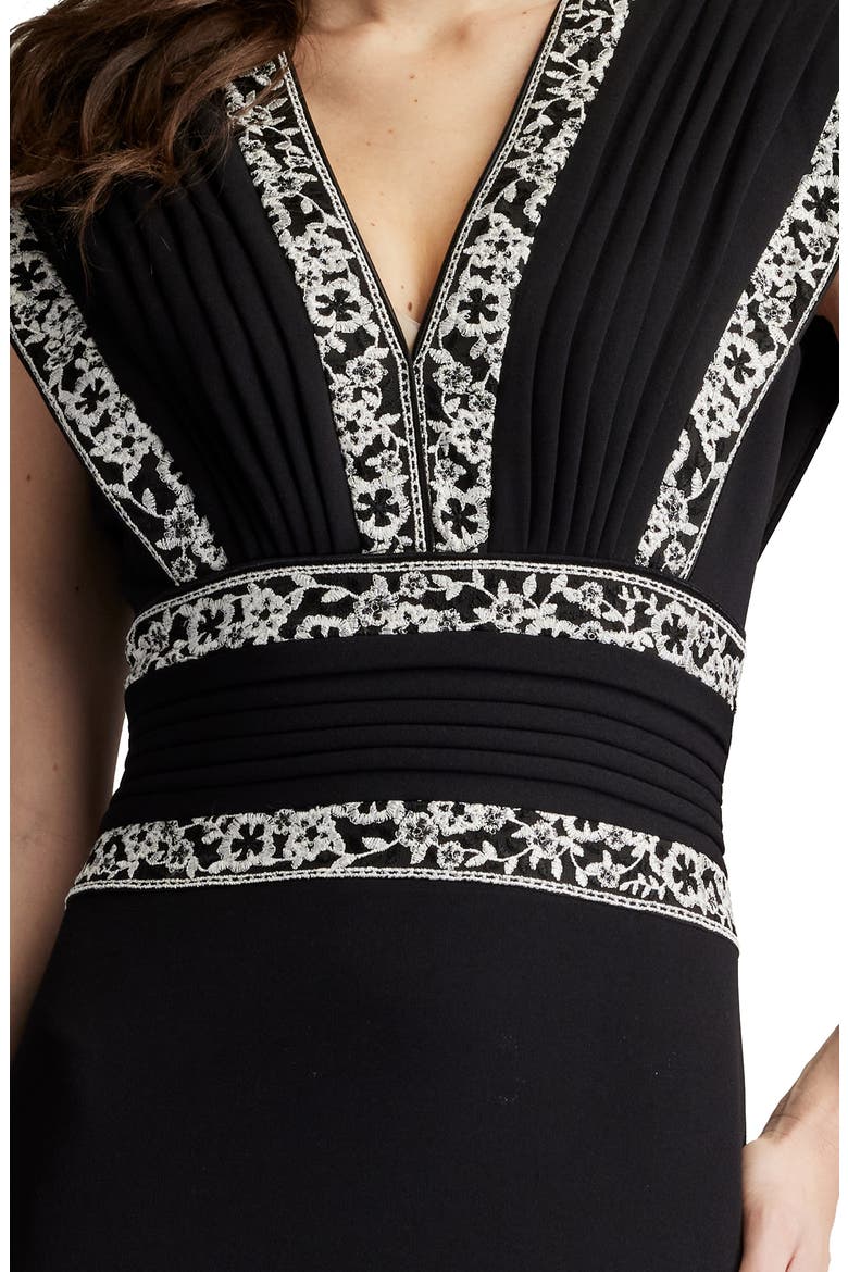 Embroidered Trim V-Neck Gown, Alternate, color, BLACK/ IVORY