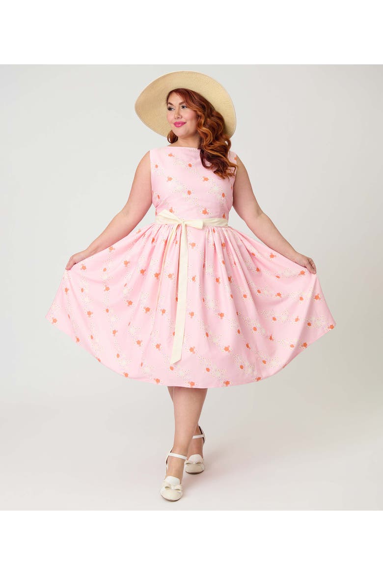Plus Size Sleeveless Belted Swing Dress, Main, color, Pink Princess Print