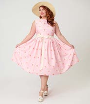 Unique Vintage Plus Size Sleeveless Belted Swing Dress