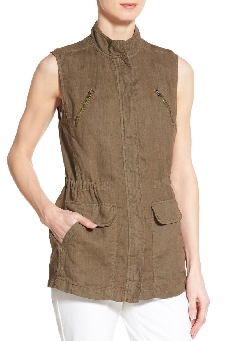 Linen Utility Vest, Alternate, color, OLIVE TARMAC