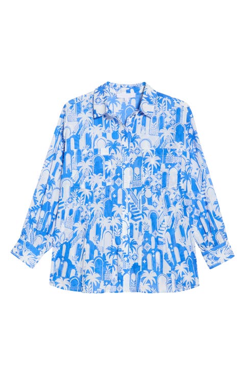 Nala Regie Print Cotton Button-Up Shirt