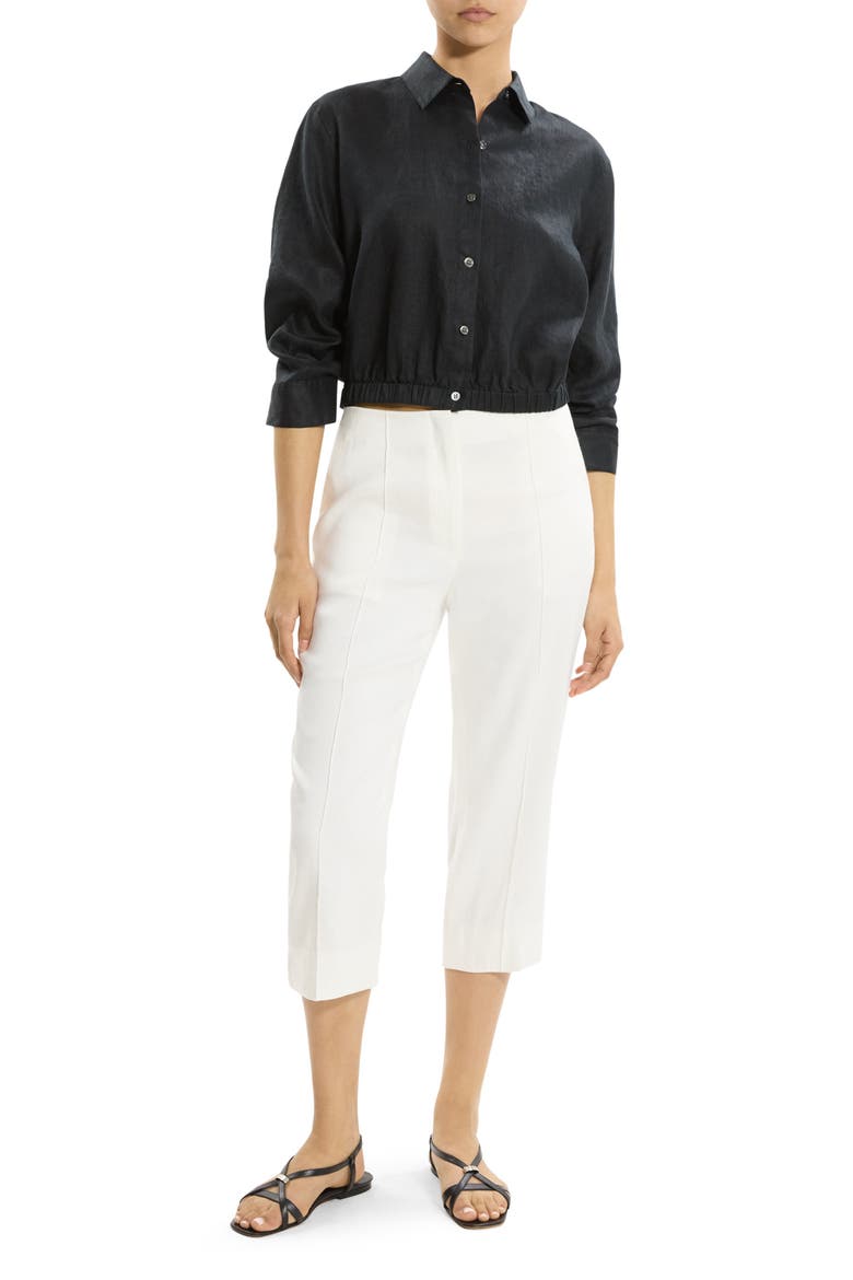 Fixed Sleeve Linen Button-Up Shirt, Alternate, color, BLACK