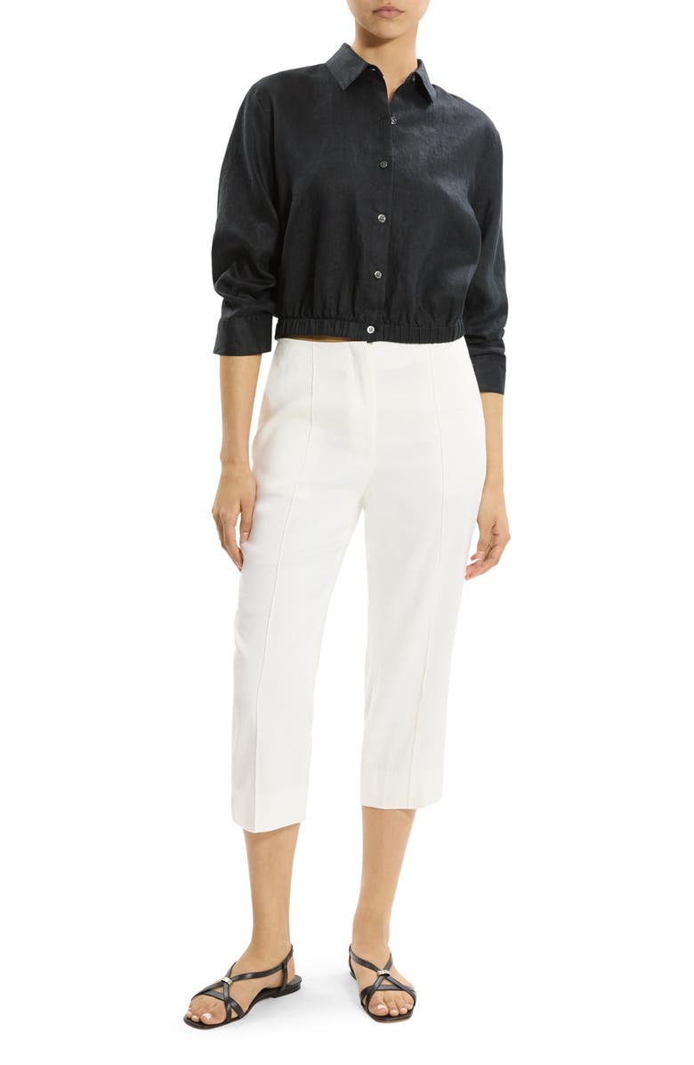 Theory Fixed Sleeve Linen Button-Up Shirt, Alternate, color, Black