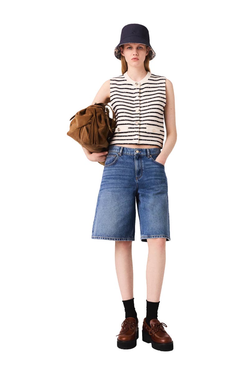 maje Striped wool blend top, Main, color,