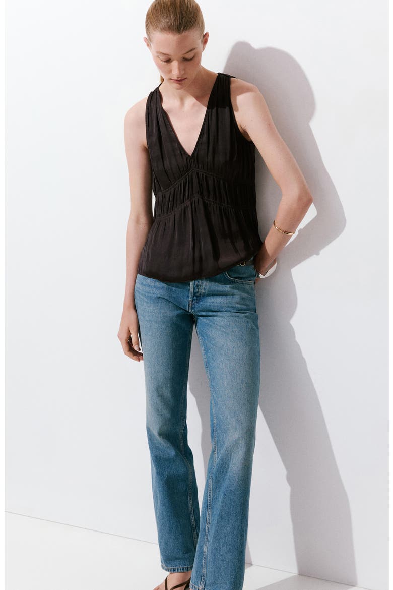 Ruched V-Neck Top, Alternate, color, BROWN