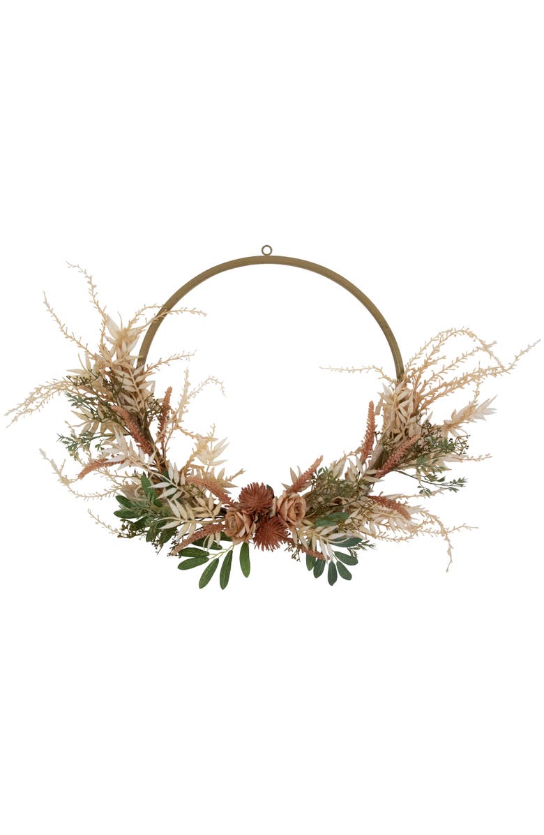 Northlight Fall Harvest Pale Roses with Foliage Artificial Wreath, 24-Inch, Unlit, Main, color, 