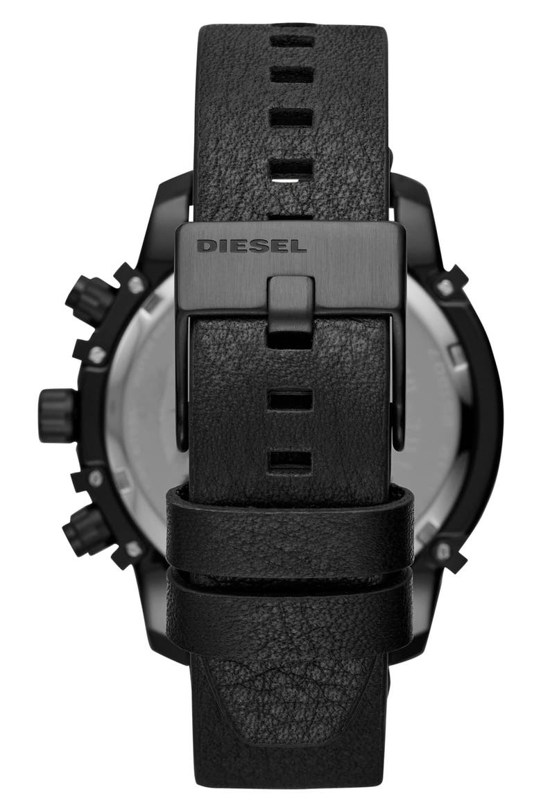 Griffed Chronograph Leather Strap Watch, 46mm, Alternate, color, BLACK
