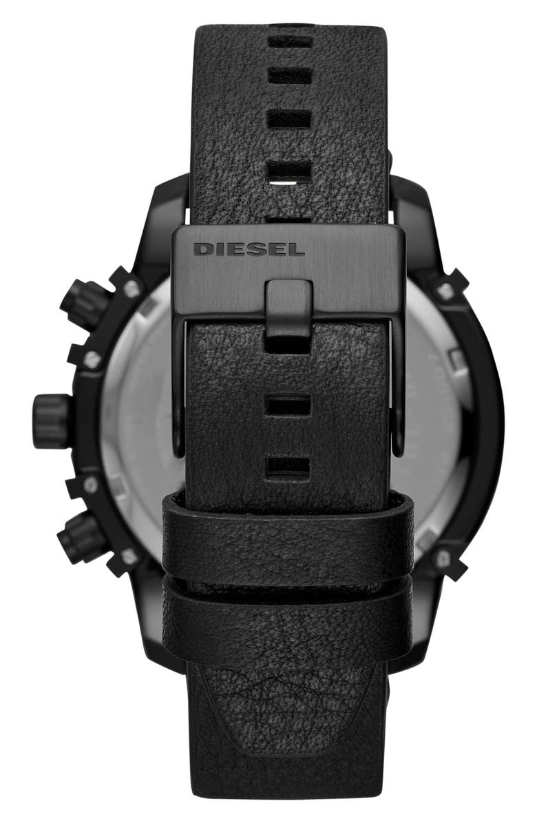 DIESEL<sup>®</sup> Griffed Chronograph Leather Strap Watch, 46mm, Alternate, color, 