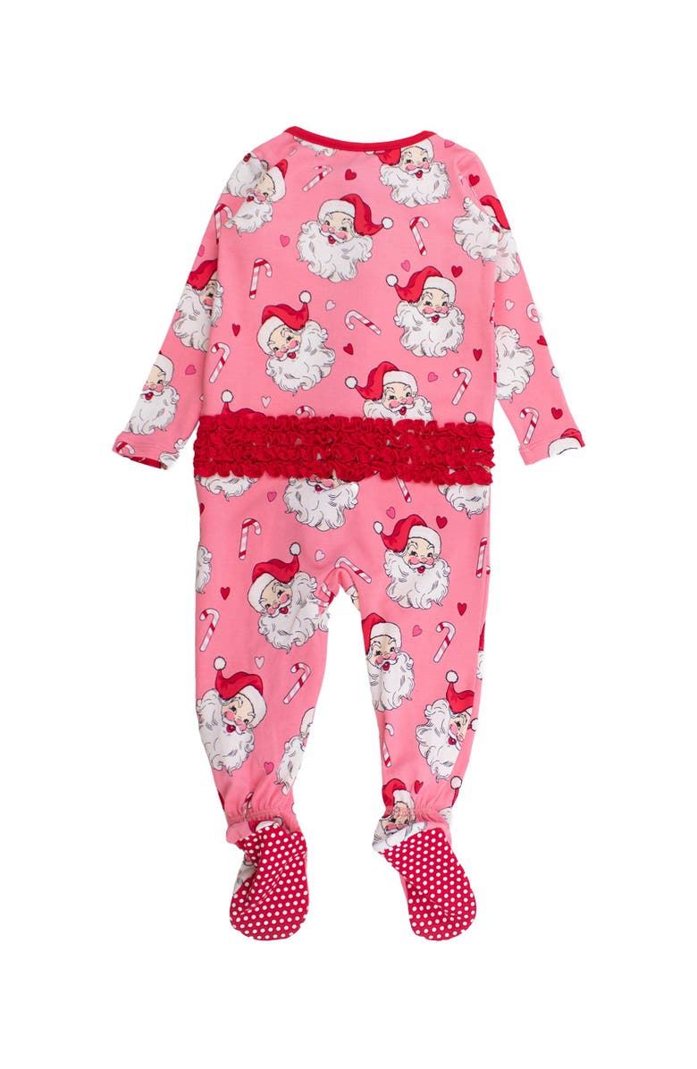 RuffleButts Baby Girls Modal Blend Ruffle One Piece Footie Pajamas, Alternate, color, Pink Santa Joy