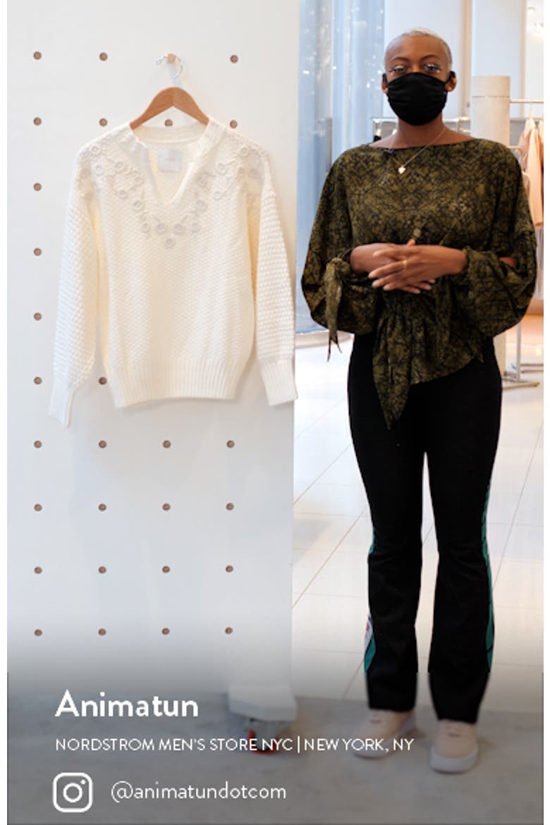 Floral Embroidered Split-Neck Sweater video