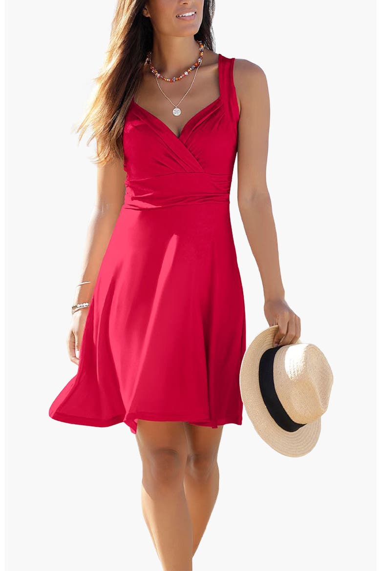 Sleeveless Wrap Look Dress, Main, color, Red