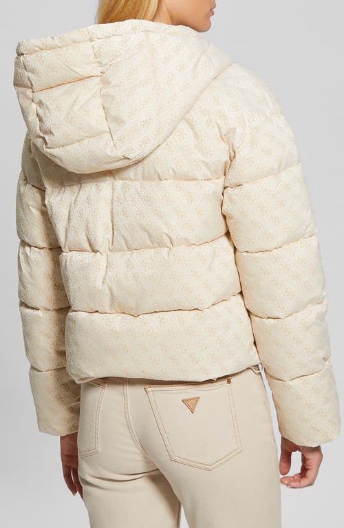 Guess Daisy Flock Logo Puffer Coat In Neutral