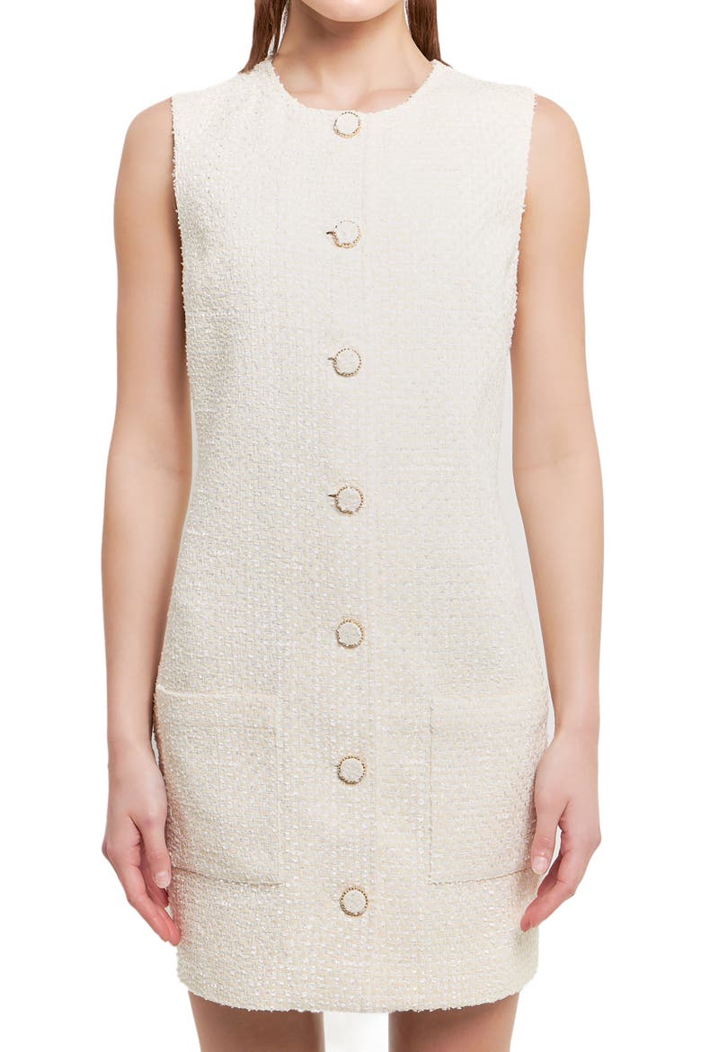 Sleeveless Tweed Minidress, Alternate, color, IVORY