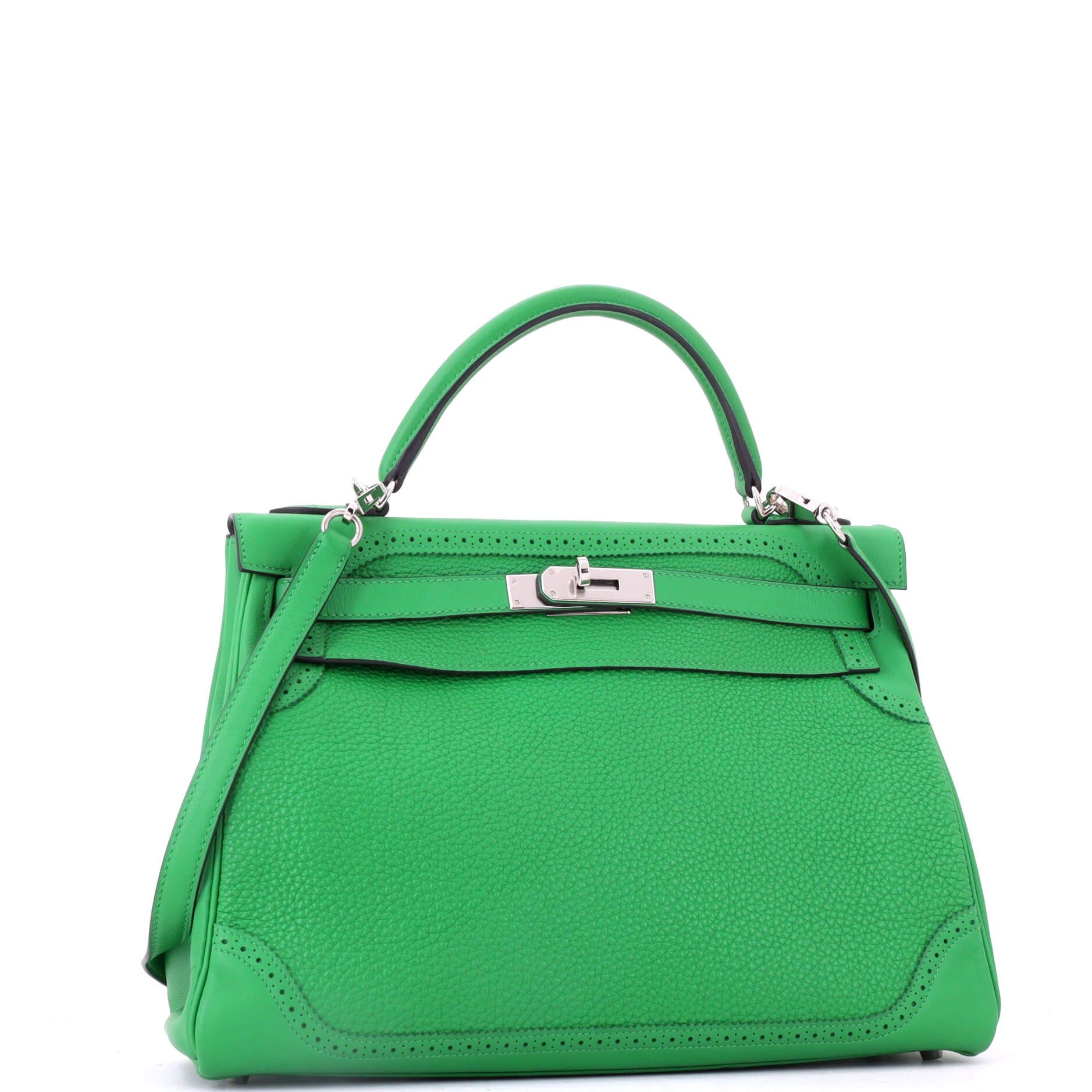 Kelly Ghillies Handbag Green Togo and Swift with Palladium Hardware 32, Alternate, color, Green