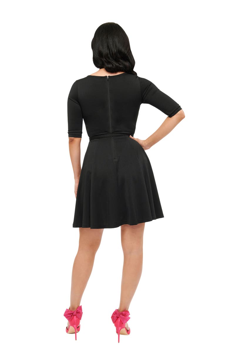 Unique Vintage Boat Neck Belted Stephanie Fit & Flare Dress, Alternate, color, Black Knit