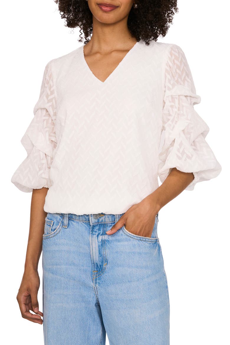 Jacquard Bubble Sleeve Top, Main, color, NEW IVORY