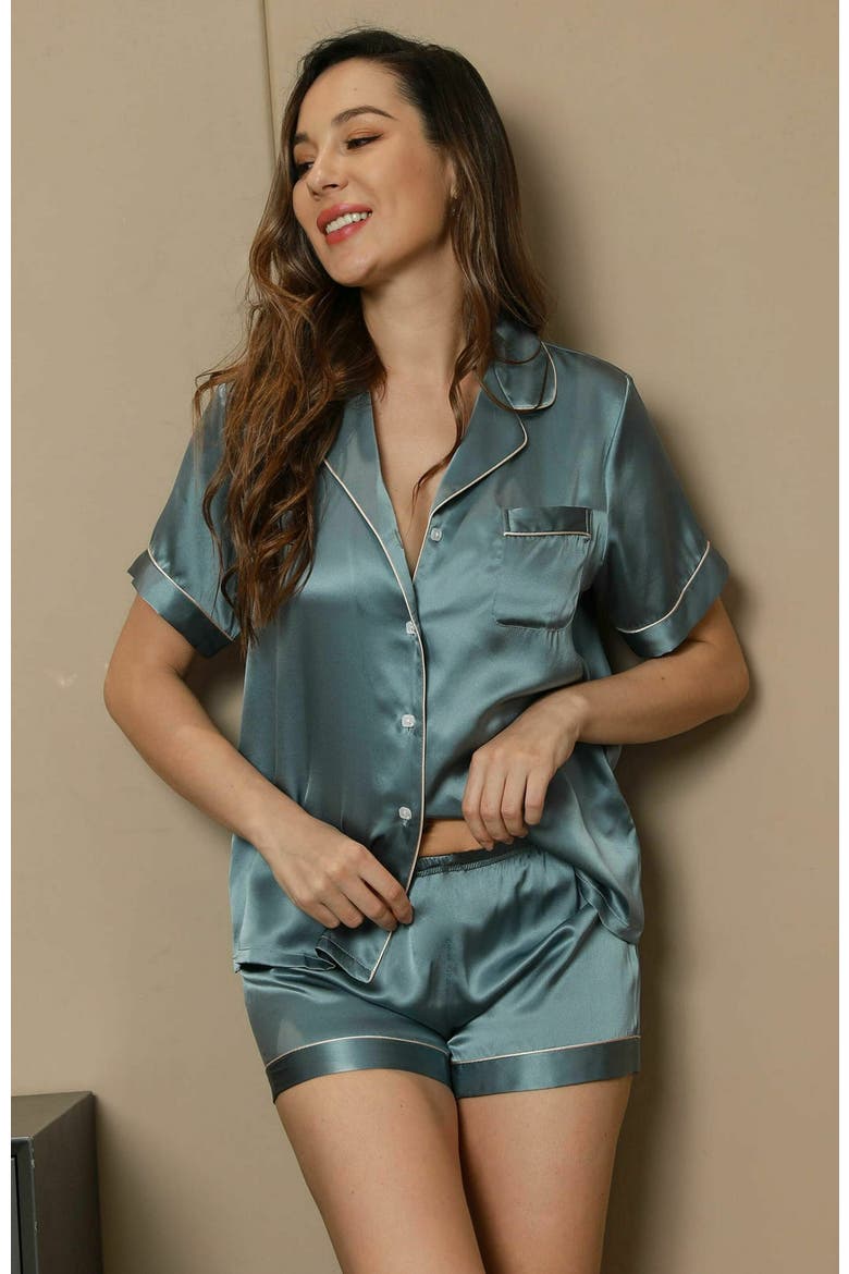 Pure Silk Pajamas Short Pjs Set 2Pcs, Alternate, color, SteelBlue