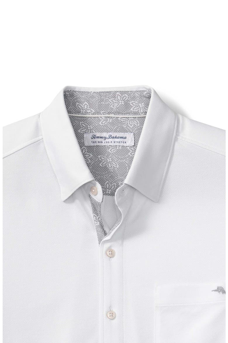 San Lucio Lotus Happy Hour IslandZone® Short Sleeve Cotton Blend Button-Up Shirt, Alternate, color, WHITE