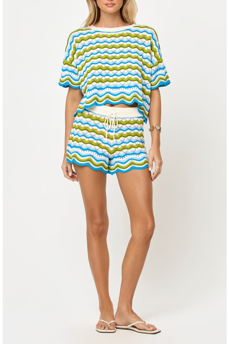 Sun Chaser Stripe Cotton Cover-Up Shorts, Alternate, color, ISLAND BREEZE