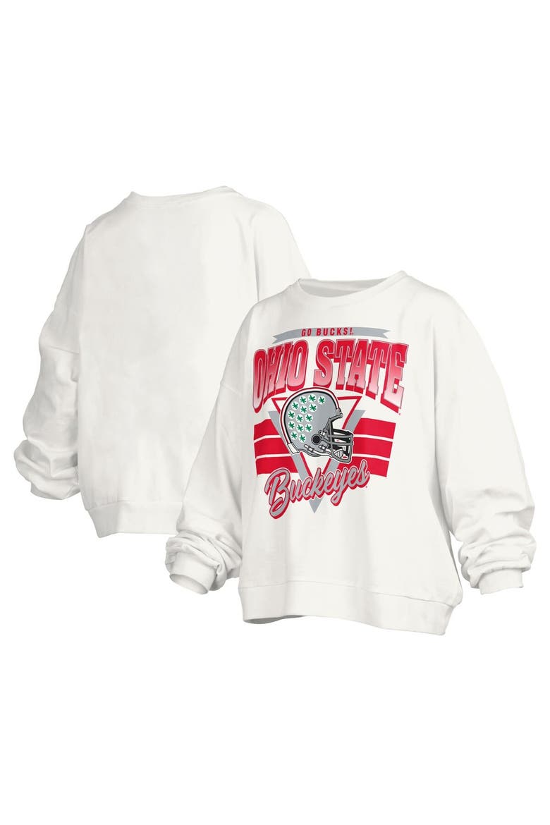 Women's Pressbox White Ohio State Buckeyes Janice Retro Logo Oversized Pullover Sweatshirt, Main, color, White