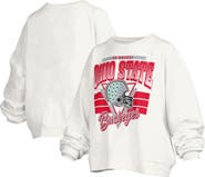 PRESSBOX Women's Pressbox White Ohio State Buckeyes Janice Retro Logo Oversized Pullover Sweatshirt
