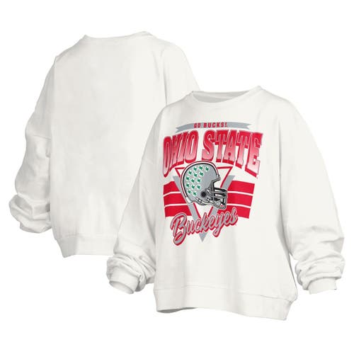 Pressbox White Ohio State Buckeyes Janice Retro Logo Oversized Pullover Sweatshirt