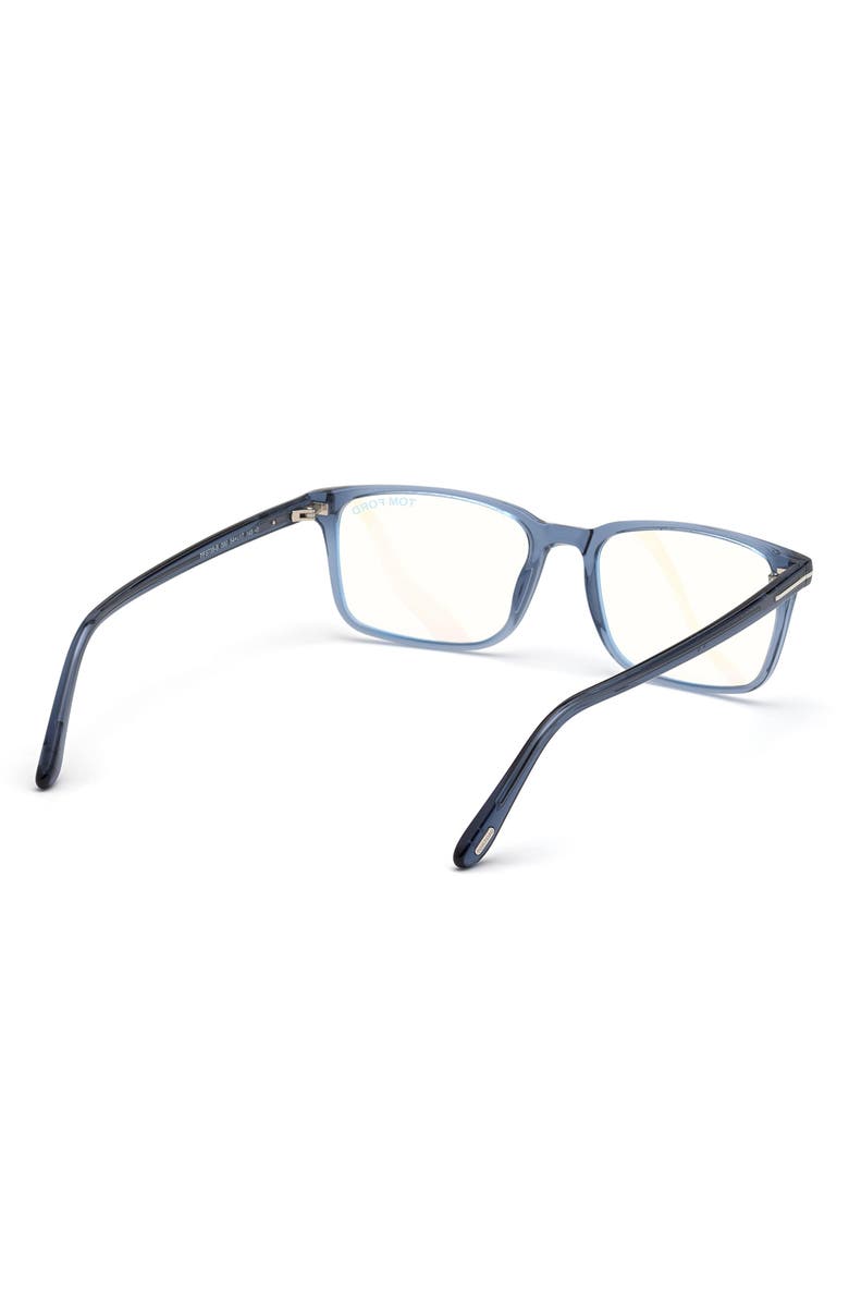 TOM FORD 56mm Rectangular Blue Light Blocking Optical Glasses, Alternate, color, Blue Palladium / T Logo