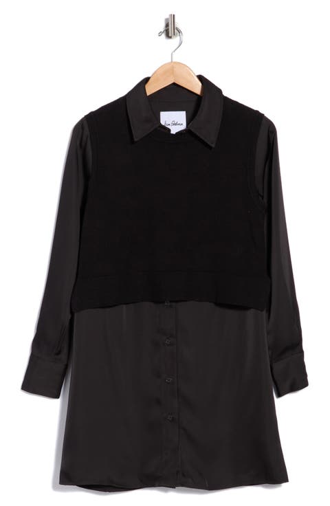 Layered Long Sleeve Shirtdress