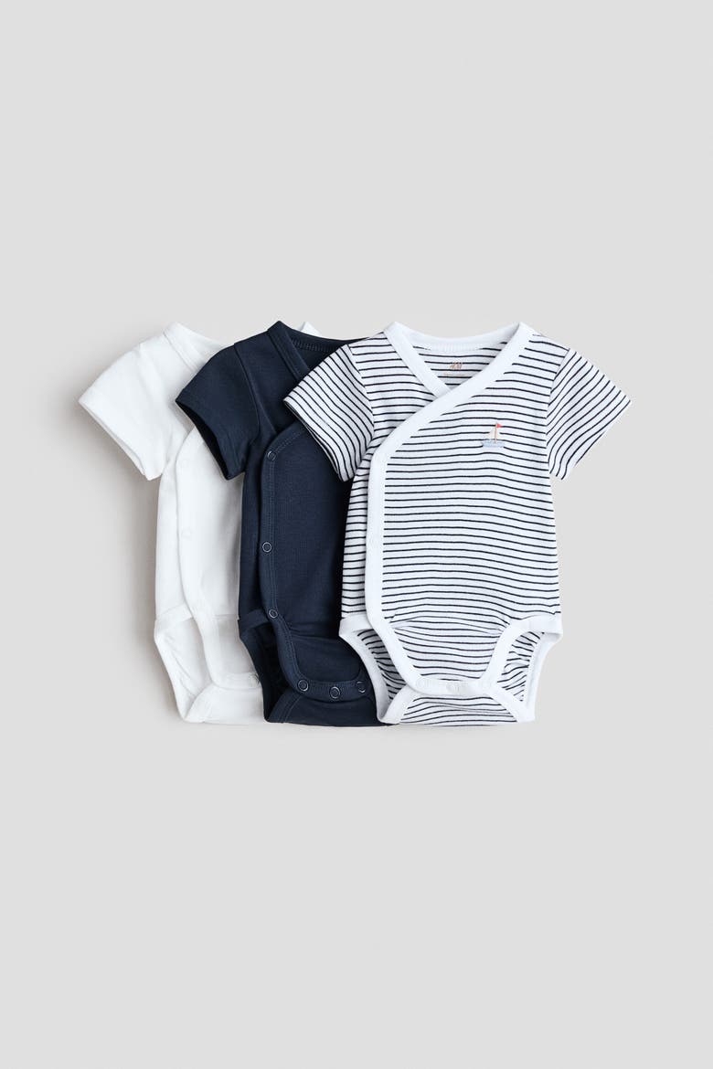 3-pack Wrapover Bodysuits, Alternate, color, Navy blue/sailboat