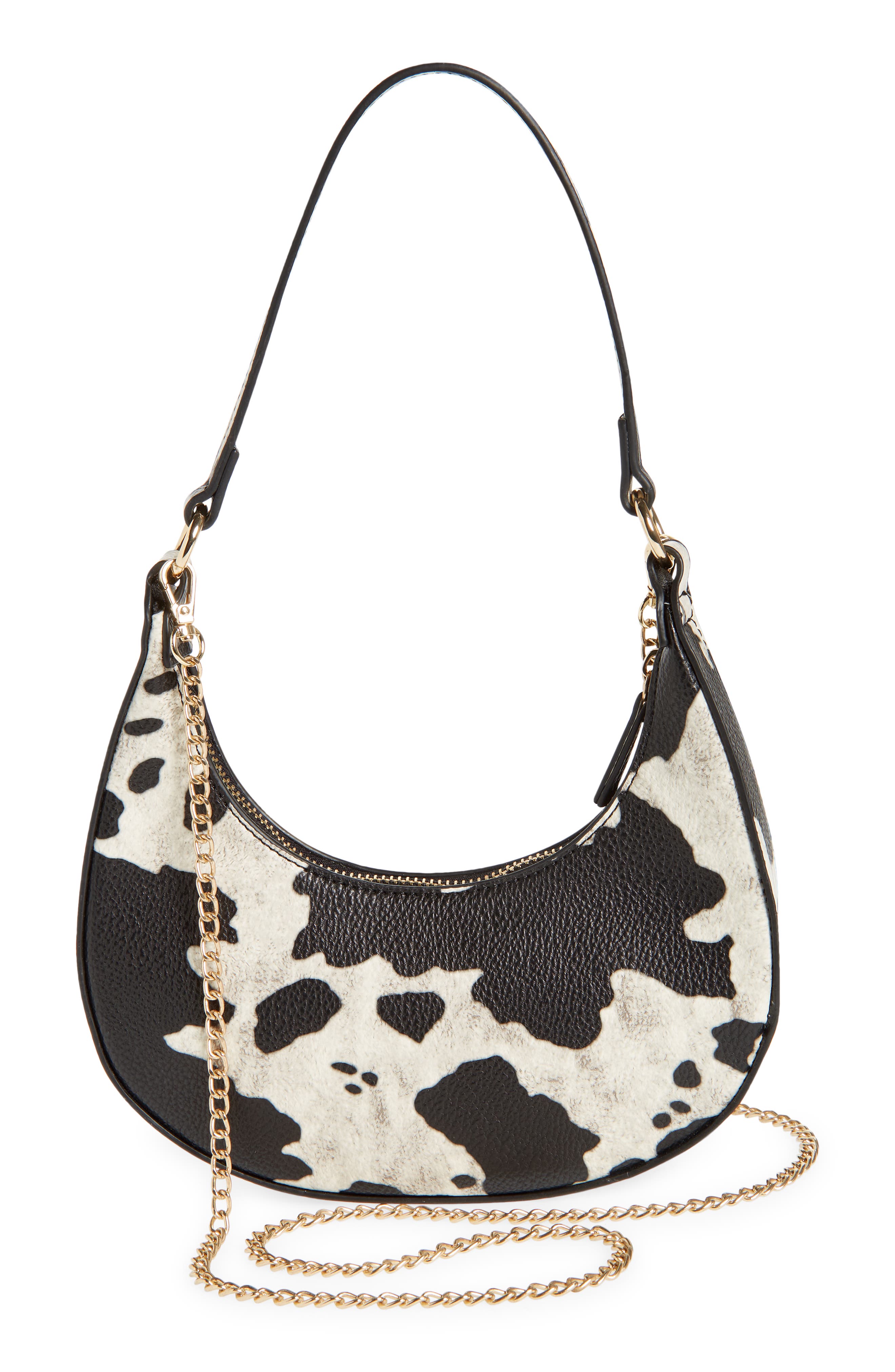 Malibu Skye Dara Cow Print Mini Crescent Shoulder Bag, Alternate, color, 