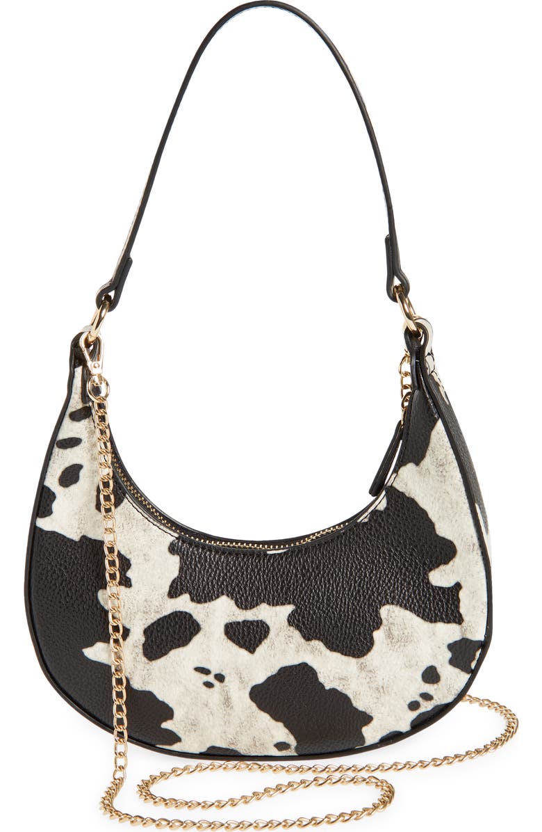 Malibu Skye Dara Cow Print Mini Crescent Shoulder Bag, Alternate, color,